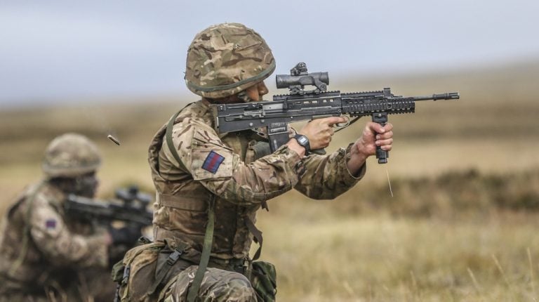 Soldiers from The Household Division firing L85A2s during a live fire exercise in the Falklands. (British Army/MOD)