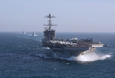 USS Harry S. Truman (CVN 75) and ships assigned to the Harry S. Truman Carrier Strike Group (HSTCSG) transit the Atlantic Ocean while conducting composite training unit exercise (COMPTUEX). Truman is underway for COMPTUEX, which evaluates the strike group's ability as a whole to carry out sustained combat operations from the sea, ultimately certifying the Harry S. Truman Carrier Strike Group for deployment. (U.S. Navy photo by Mass Communication Specialist 2nd Class Scott Swofford/Released)