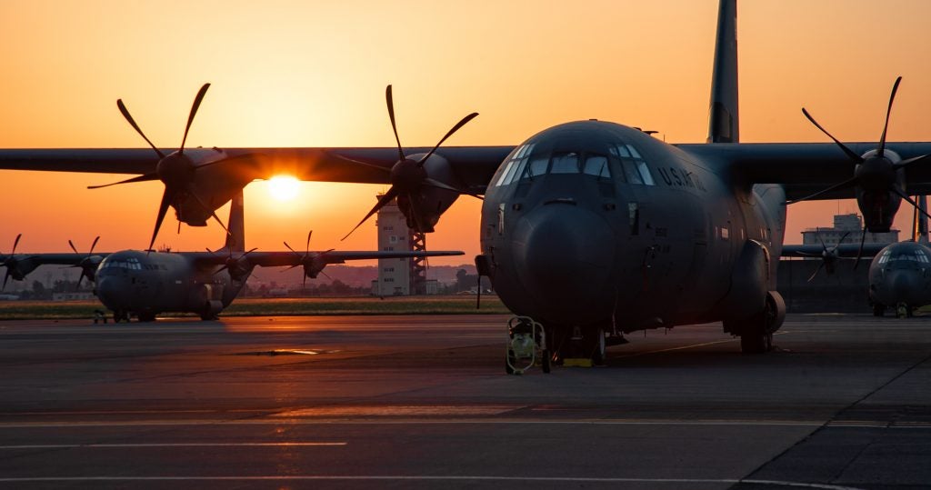 The sun rises over the 374th Airlift Wing's C-130J Super Hercules aircraft on the Yokota Air Base flightline May 26, 2019. Japan is known as the land of the rising sun because it was originally considered the easternmost country before discovery of North America, but with a 4:30 a.m. sunrise, the moniker still holds true today.