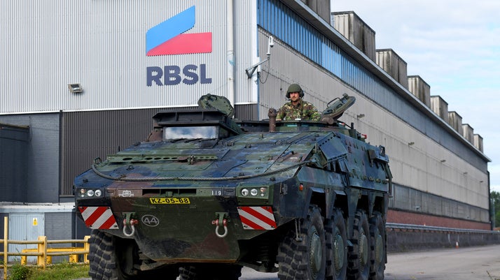 Boxer armored fighting vehicle in front of the newly rebranded RBSL building (photo courtesy of BAE Systems)