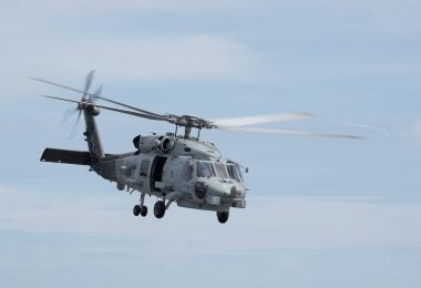 An MH-60R Sea Hawk, assigned to Helicopter Maritime Strike Squadron (HSM) 71, takes off from the flight deck of the aircraft carrier USS John C. Stennis (CVN 74) in the Pacific Ocean, Feb. 5, 2019. The John C. Stennis is deployed to the U.S. 7th Fleet area of operations in support of security and stability in the Indo-Pacific region. (U.S. Navy photo by Mass Communication Specialist 3rd Class Grant G. Grady)