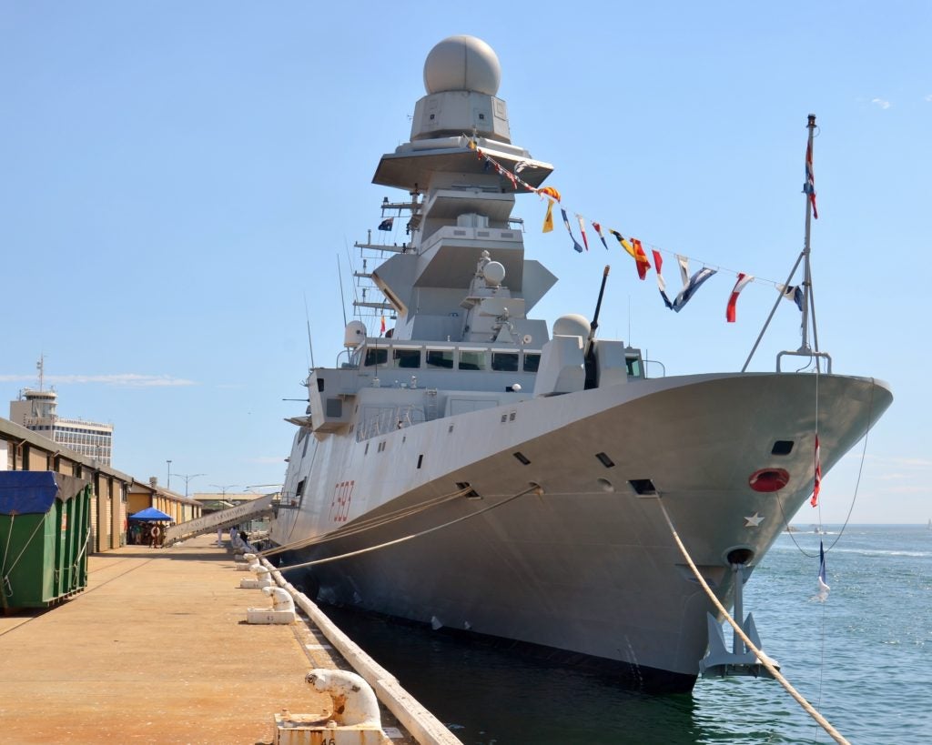 Italian frigate Carabiniere (F593), on display at Victoria Quay, in the inner harbor of the Port of Fremantle, Western Australia (photo courtesy of Wikimedia)