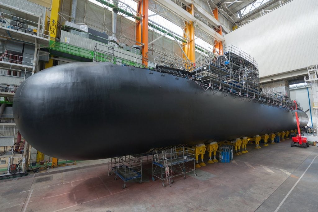 French submarine Barracuda under construction as of 2019 (photo courtesy of Naval Group)