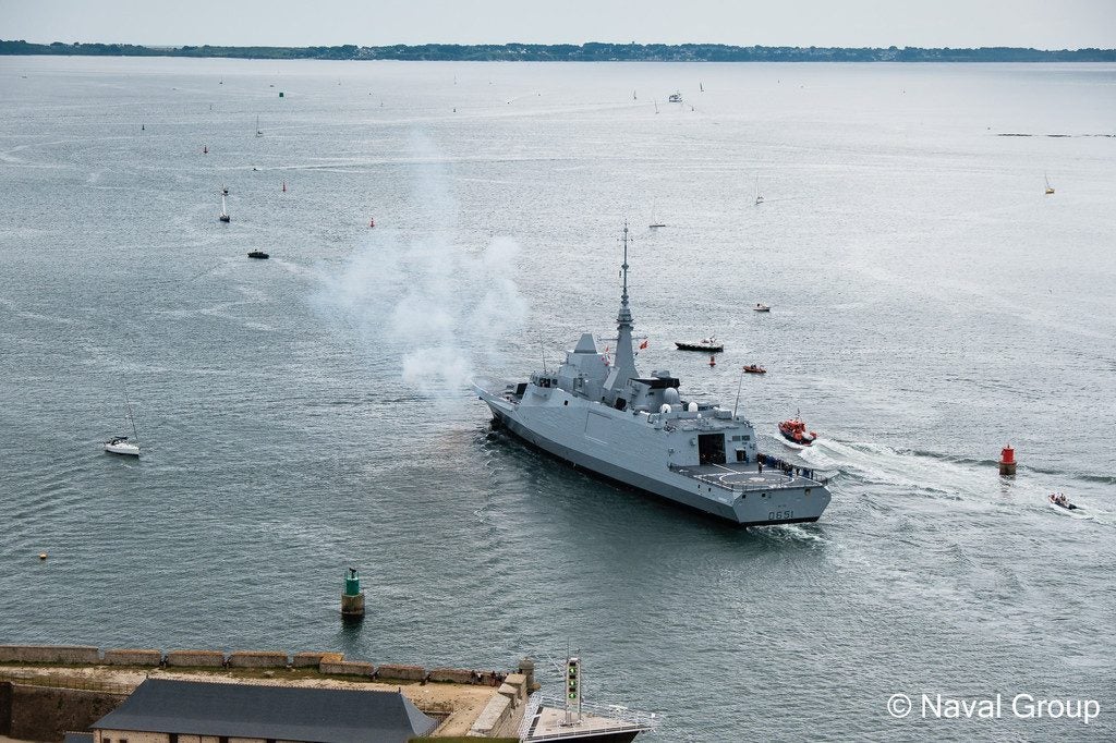 The French Navy's FREMM Frigate Normandie firing its cannon at its acceptance ceremony in July 2019 (photo courtesy of Naval Group)