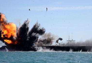 Iran Launches Mock Ballistic Missile Attack Against Fake Aircraft Carrier in Strait of Hormuz