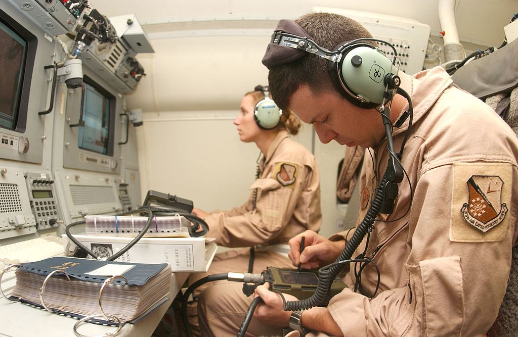 ...(STARS) aircraft crew member entering data using an AN/PYQ-10 before a f...