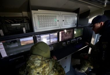 Ukrainian officials inspect the control station of a border surveillance van on Ukraine's border with Belarus (Ministry of Internal Affairs of Ukraine)