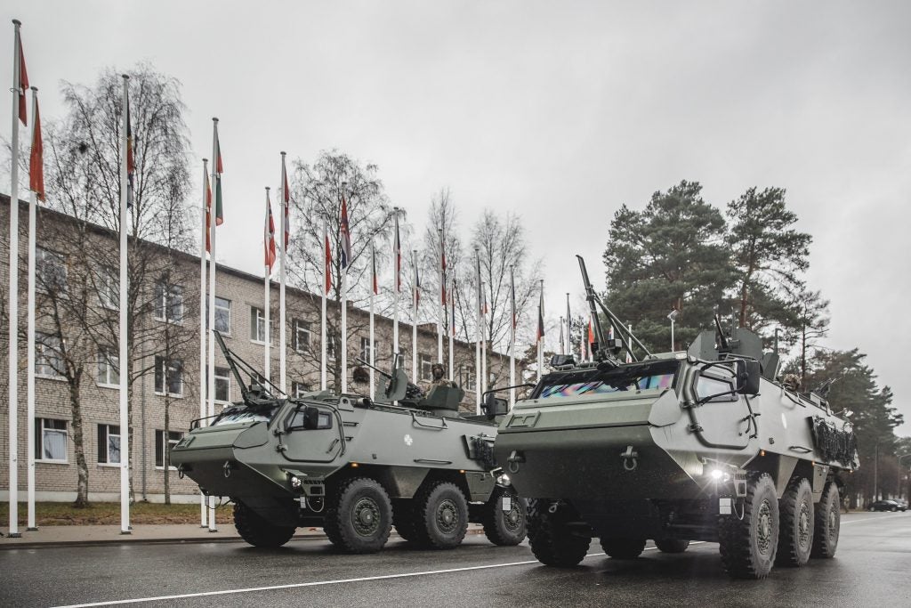 Two of four Patria CAVS delivered to Latvia's Ādaži military base on 3 November (Sergeant Gatis Indrēvics/Latvian Ministry of Defense)