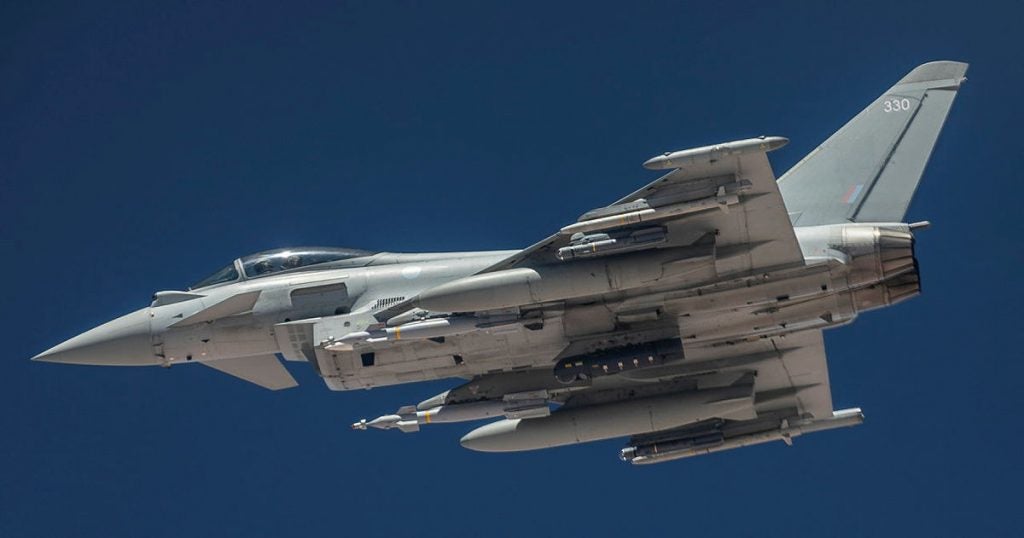 A Royal Air Force Typhoon on overwatch operations over the Middle East as part of Operation SHADER ((Cpl Lee Matthews/Crown Copyright)