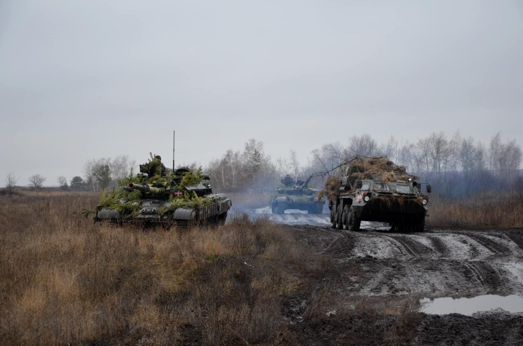 Vehicles of the Ukrainian Army's 92nd Mechanized Brigade equipped with "laser tag" training devices on a training exercise (92nd Mechanized Brigade)