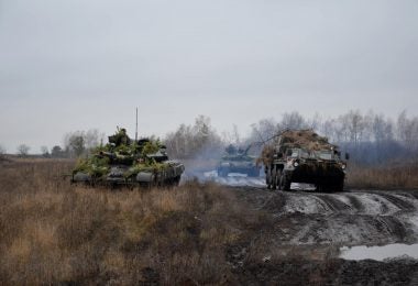 Vehicles of the Ukrainian Army's 92nd Mechanized Brigade equipped with "laser tag" training devices on a training exercise (92nd Mechanized Brigade)