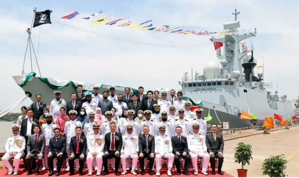 Group photo of Pakistan Navy ad Chinese officials during commissioning ceremony of Pakistan Navy ship Taimur held at Hudong Zhonghua Shipyard