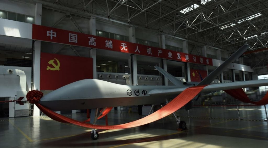 The Wing Loong II, with decorations, on the factory floor