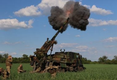 A CAESAR of the 55th Separate Artillery Battalion Zaporizhzhia Sich firing in June 2022 (Ukraine's Joint Forces Task Force)