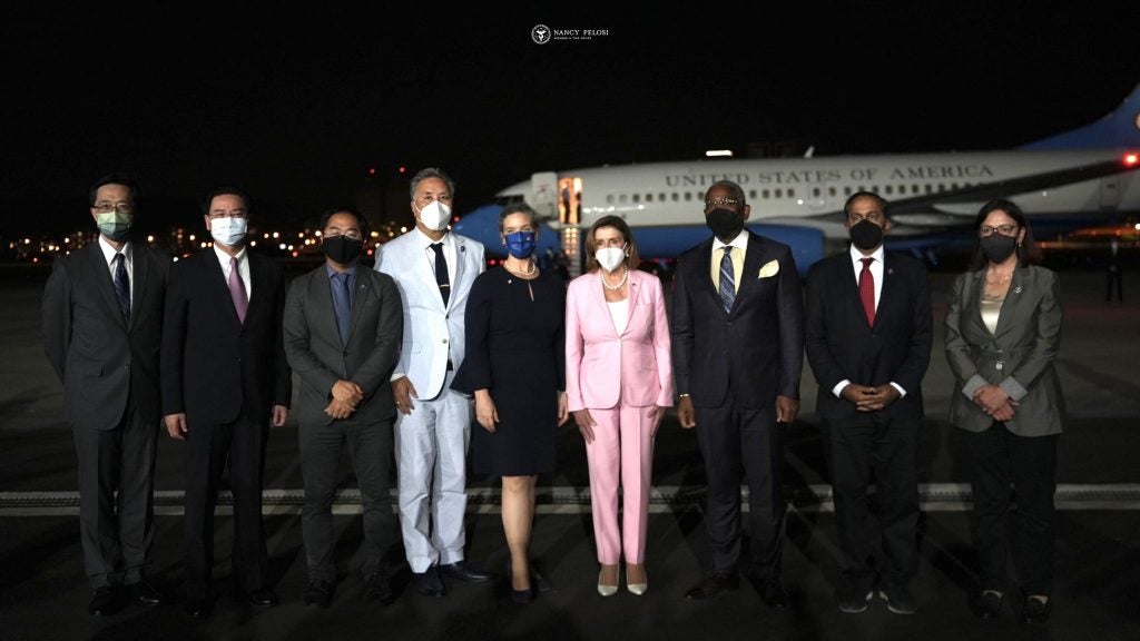 Speaker of The House Nancy Pelosi poses for a photo at Songshan airport