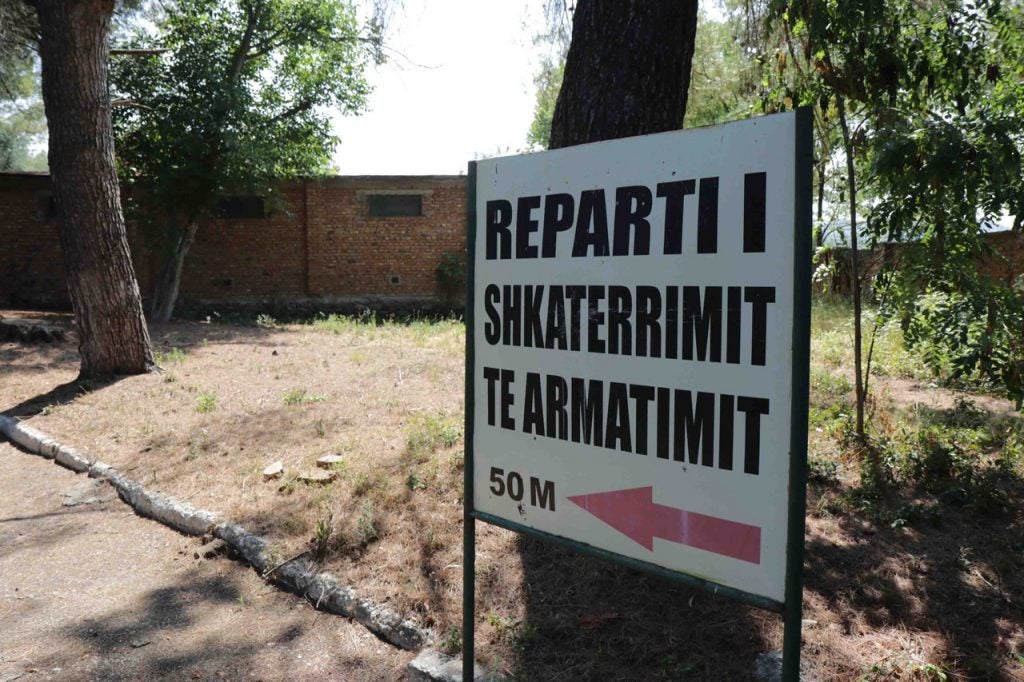 A sign at the Gramsh arms plant in Albania pointing towards a weapon disposal facility there (Albanian Defence Ministry)