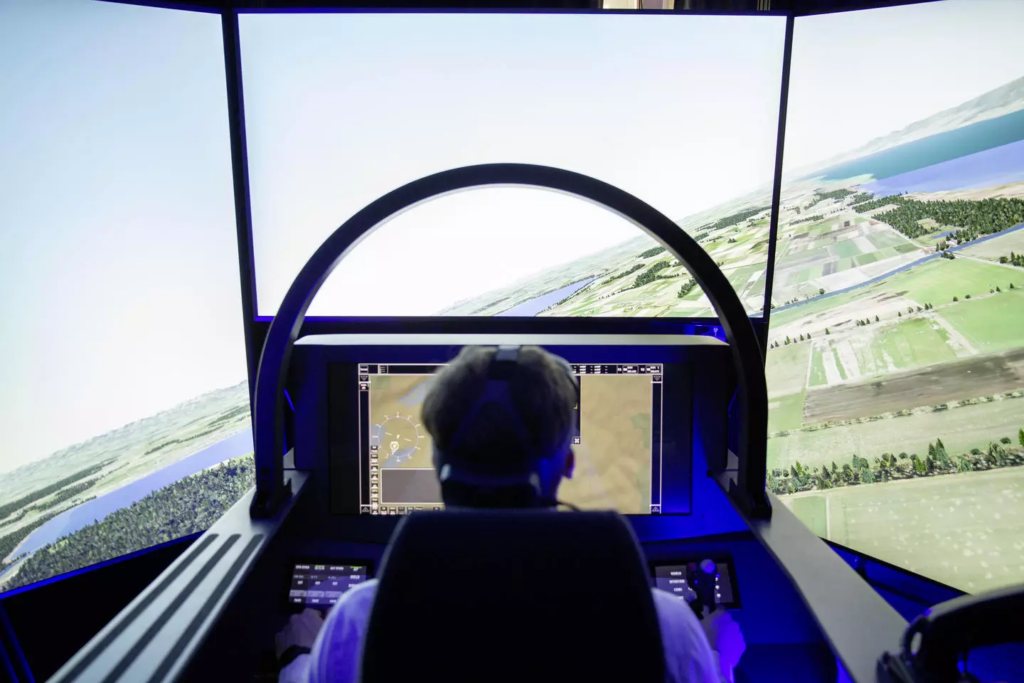 A FCAS Prototyping Laboratory team member flies the FCAS in a simulated mission (Airbus)