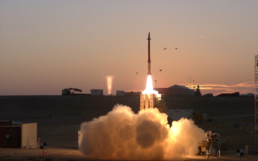 A Stunner interceptor is launched during the DST-4 test of David's Sling in 2015 (Missile Defense Agency)