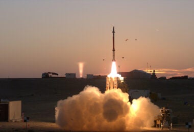 A Stunner interceptor is launched during the DST-4 test of David's Sling in 2015 (Missile Defense Agency)