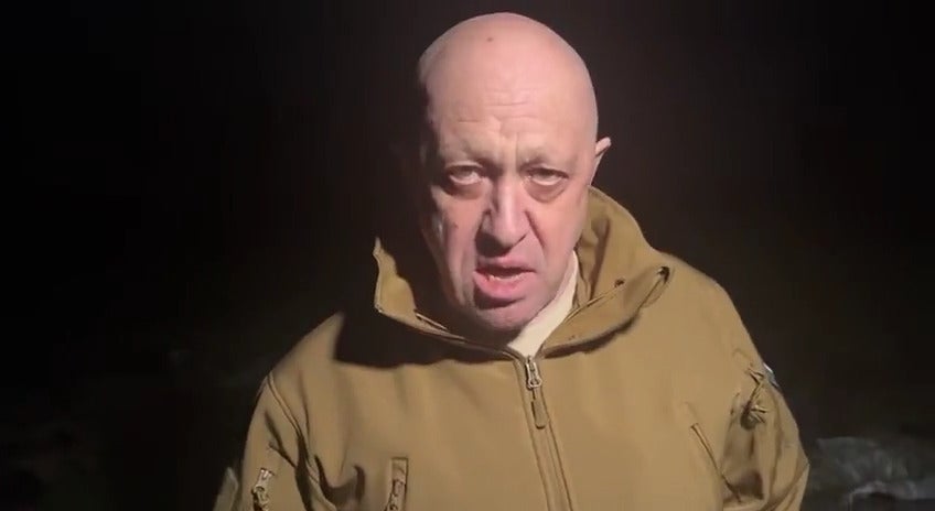 Wagner Group head Yevgeny Prigozhin during a video released on May 4, where he blamed Russian Defense Minister Sergei Shoigu and Chief of the General Staff Valery Gerasimov for ammunition shortages that resulted in the deaths of Wagner mercenaries.