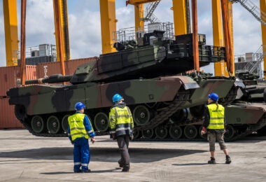 One of the first Polish M1A1s arrives in Poland on 28 June 2023. Cpl. Wojciech Kró/Polish Defense Ministry