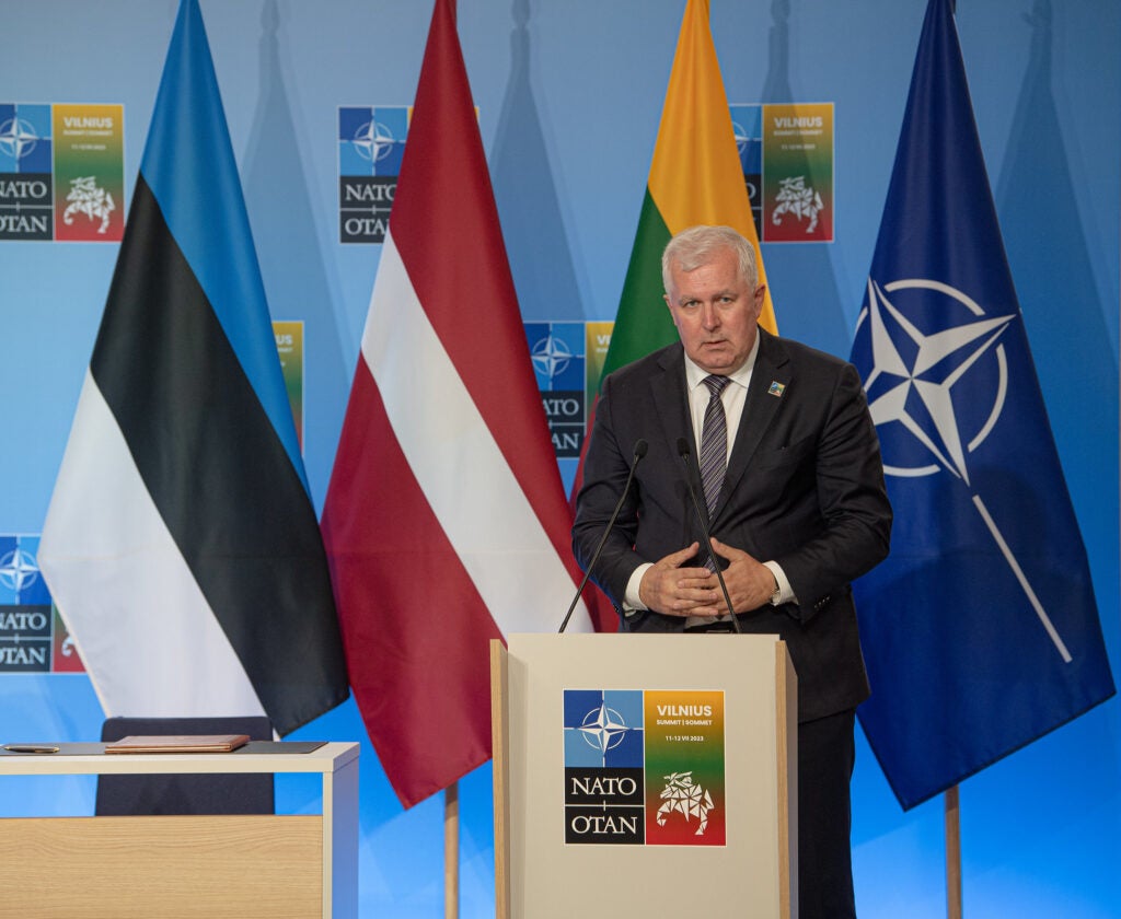 Lithuanian defense minister Arvydas Anušauskas at the June 2023 NATO summit in Vilnius (Lithuanian defense ministry)