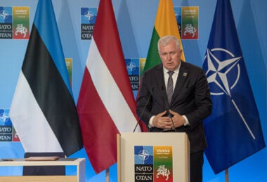 Lithuanian defense minister Arvydas Anušauskas at the June 2023 NATO summit in Vilnius (Lithuanian defense ministry)