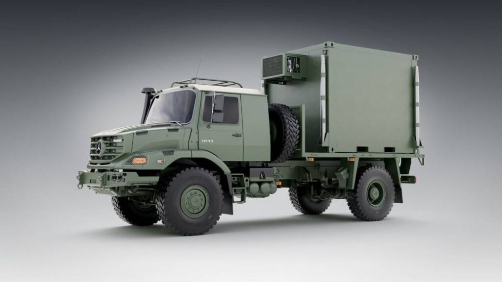 Marshall Canada render of a Mercedes-Benz Zetros equipped with a containerized mission module