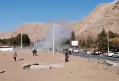 Frame from a social media video showing what is purportedly people fleeing the scene of an explosion at a memorial ceremony for Qasem Soleimani, January 3 2024