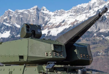 Rheinmetall handout photograph of a Skyranger 30 air defense system