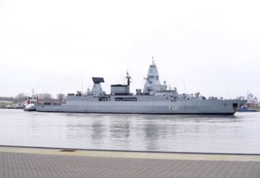 The German Navy frigate Hessen departs for the Red Sea on February 8, 2024 (German Navy)