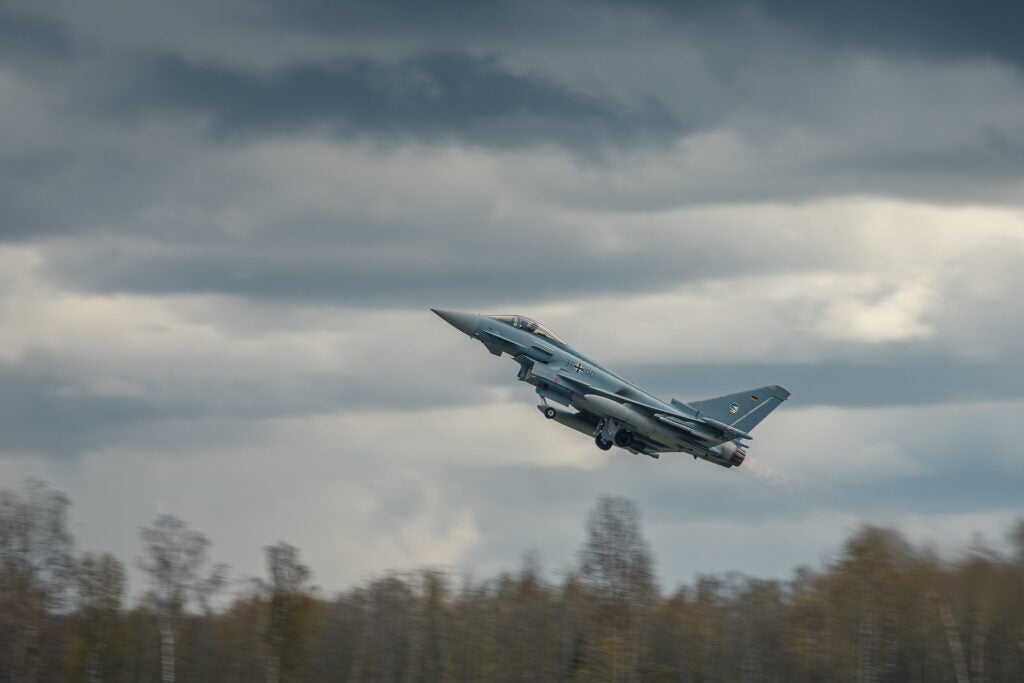 A German Air Force Eurofighter on the Baltic Air Policing mission in Latvia (Latvian Army)