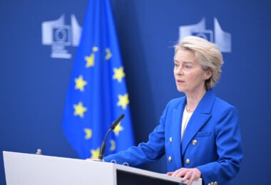 European Commission President Ursula von der Leyen speaks at the announcement of the ReArm Europe spending proposal (European Commission)