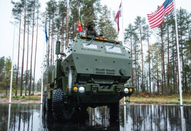An Estonian HIMARS launcher at the April 30 handover ceremony (Estonian Centre for Defence Investments)