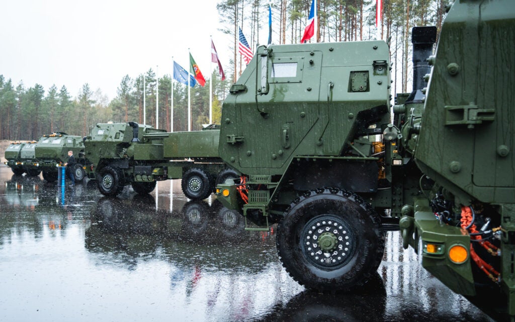 Estonian HIMARS launchers at the April 30 handover ceremony (Estonian Centre for Defence Investments)