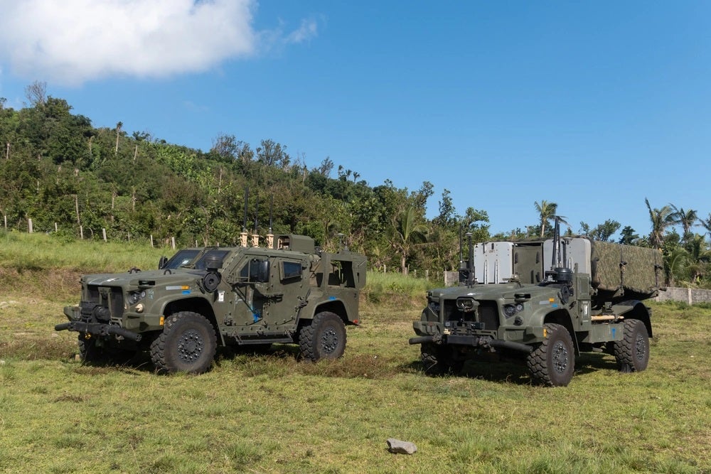 A U.S. Marines Corps Navy-Marine Corps Expeditionary Ship Interdiction System assigned to Medium-Range Missile Battery, 3d Marine Littoral Combat Team, 3d Marine Littoral Regiment, 3d Marine Division is staged during Exercise Balikatan 25 at Basco, Philippines, April 26, 2025. This marks the inaugural deployment of the newly fielded Marine Corps weapon system to the Philippines and serves as a major milestone for the continuously developing U.S.-Philippine Alliance. Balikatan is a longstanding annual exercise between the Armed Forces of the Philippines and the U.S. military designed to strengthen our ironclad alliance, improve our capable combined force and demonstrate our commitment to regional security and stability. (U.S. Marine Corps photo by Chief Warrant Officer 2 Trent Randolph)