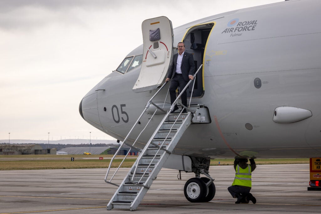 German defense minister Boris Pistorius with a RAF Poseidon during an October 23, 2025 visit to RAF Lossiemouth (UK MoD)