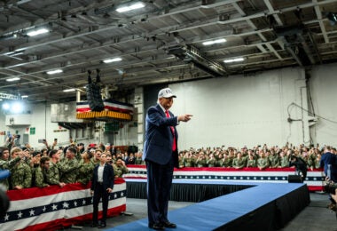 President Donald J. Trump speaks to troops aboard the USS George Washington in Yokosuka, Japan. (The White House)