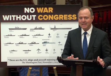 Senator Adam Schiff speaks November 6 ahead of a War Powers Resolution vote on whether to require President Donald Trump seek congressional approval for continued military action against Venezuela (Office of Sen. Adam Schiff)